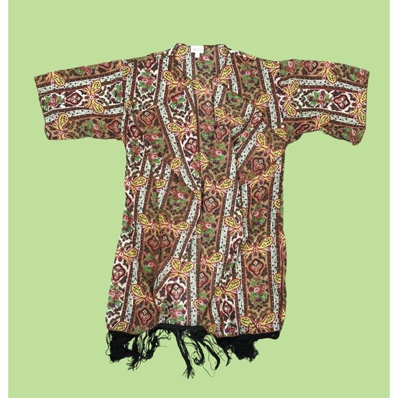 NWT Lularoe Monroe kimono S Paisley butterflies Black Fringe - Picture 3 of 8